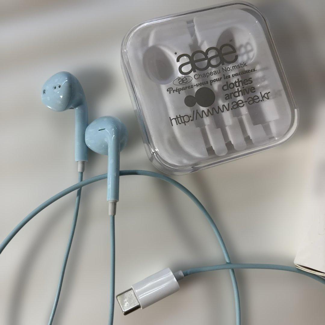 aeae 有線イヤフォン 水色 アイスブルー 韓国 USB-C イヤホン - メルカリ