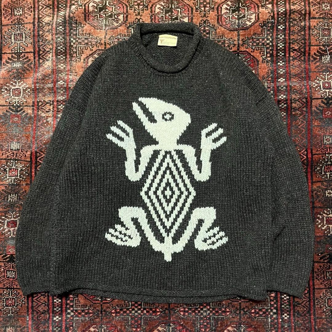 e*n様 80S Ecuador Knit MACHAMAMA エクワドルニット 🧶 PACHAMAMA ウール ハンドニット セーター 🌈 エクアドル生産の