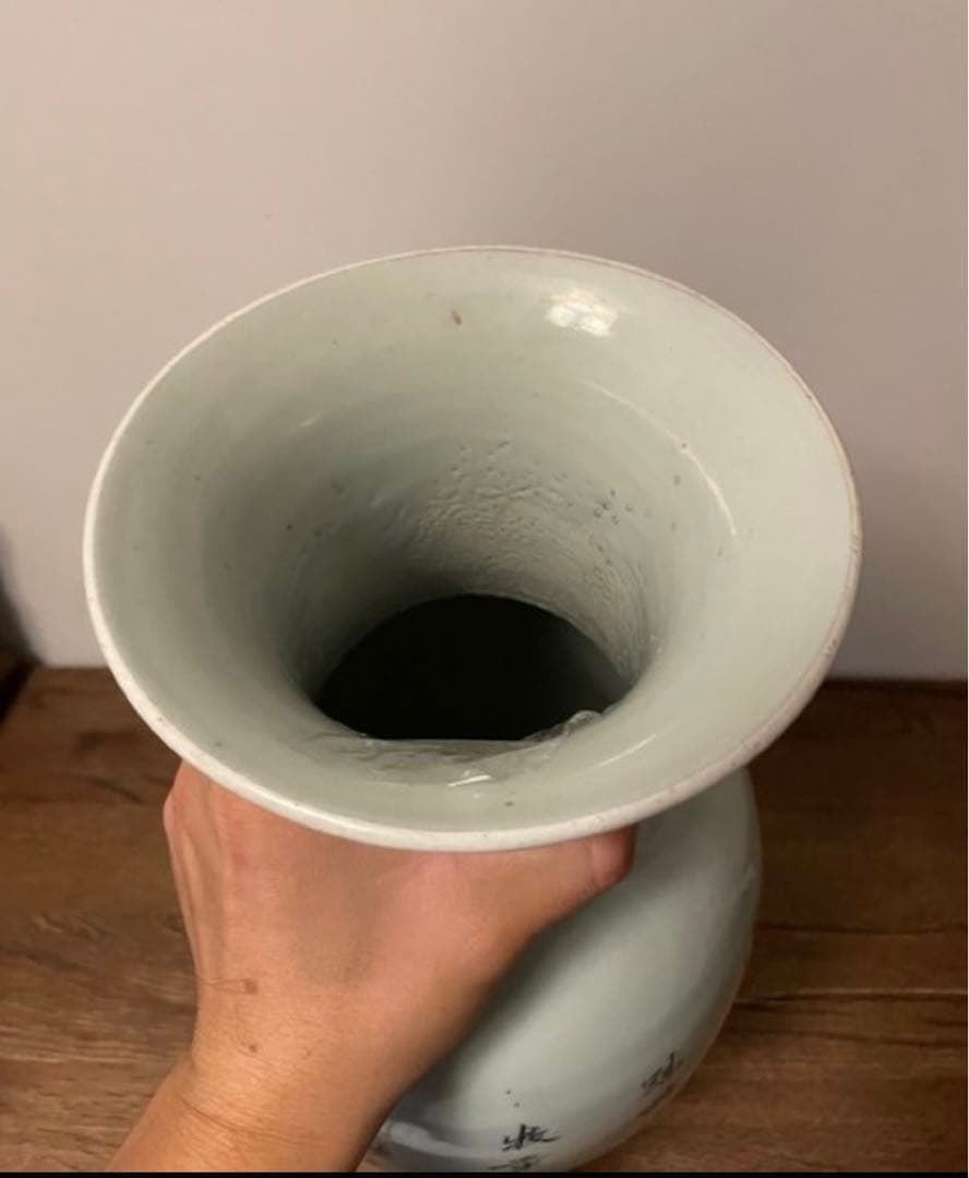 中国古美術 清末民国時代 豆青釉浅降彩大花瓶42cm 漁樵耕読 - メルカリ