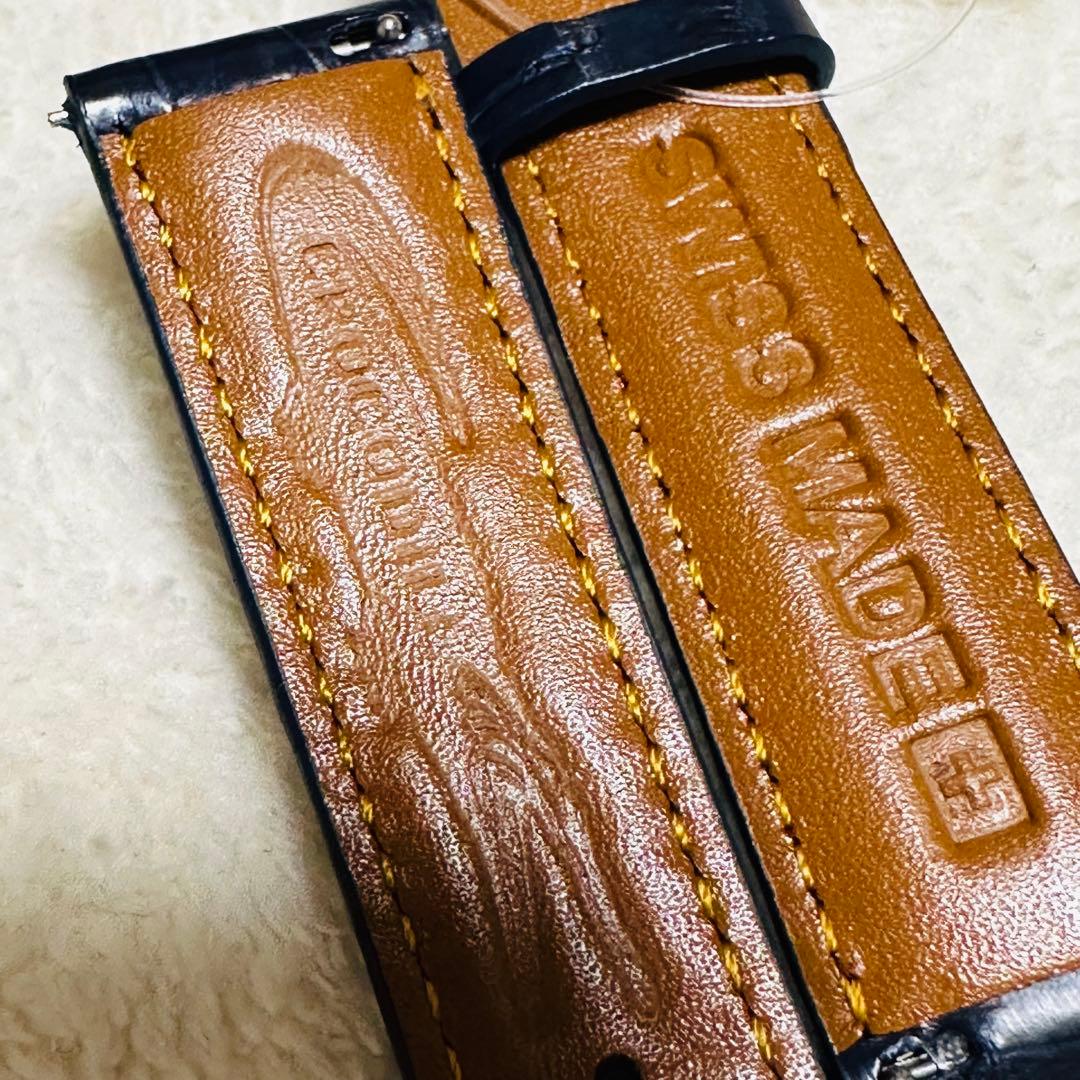 3027#20mm-18mmミッドナイトブルー☆スイス製☆本物クロコダイルベルト