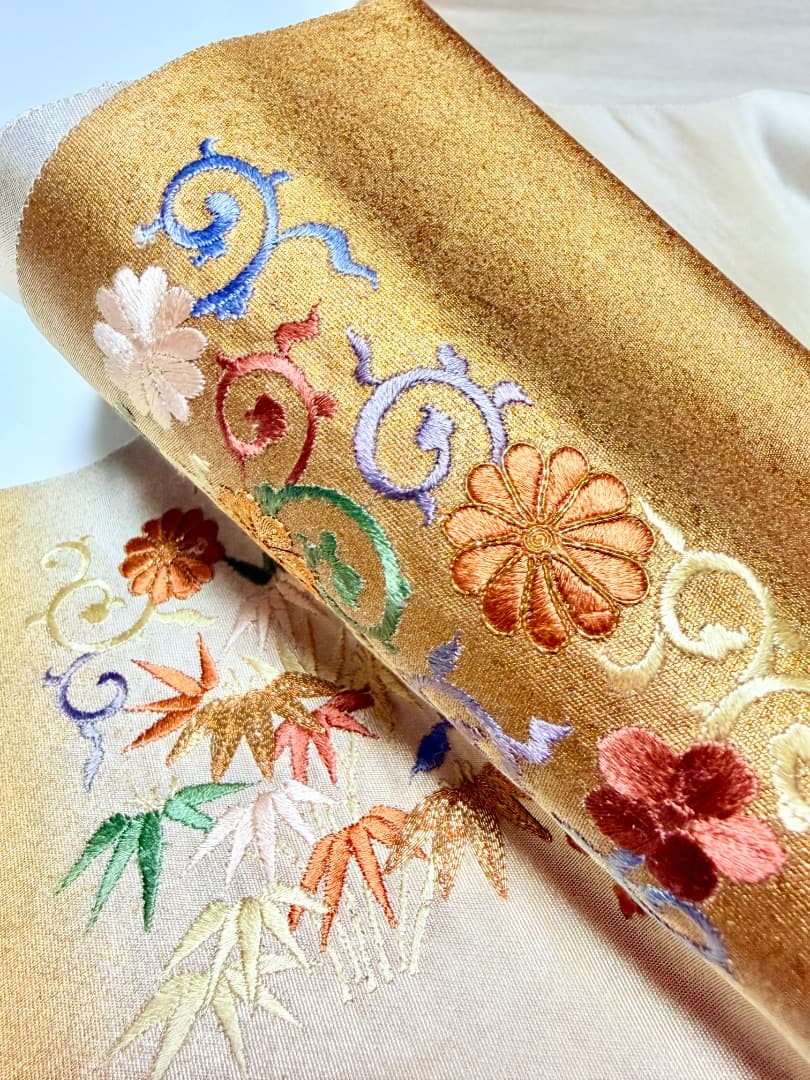 高級 袋帯 正絹 お太鼓柄 蘇州刺繍 金駒刺繍 ゴールド 訪問着 約40万円