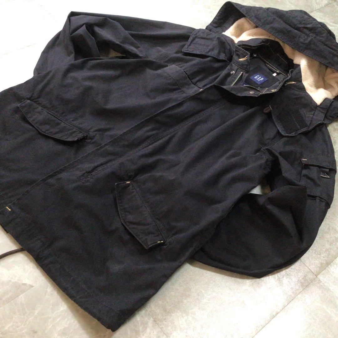90s GAP モッズコート ジャケット フード付き 黒 Lサイズ M-65 - メルカリ