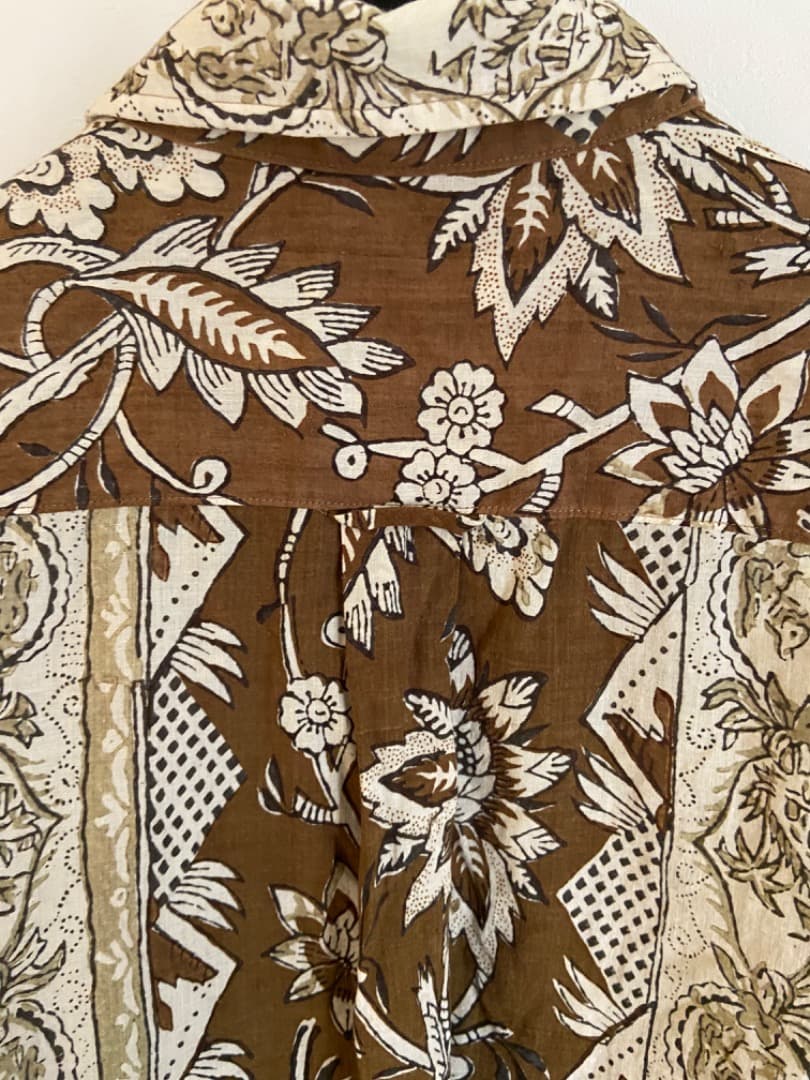 45R 更紗ブロックプリントの908オーシャンちび衿プルシャツ