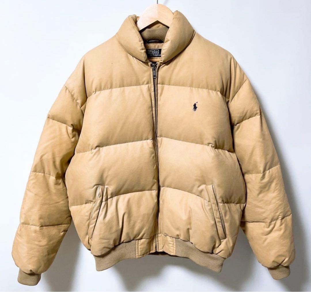 90s ラルフローレン 刺繍ロゴ ダウンジャケット ベージュ 226 - メルカリ