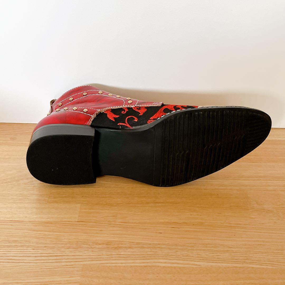 Rui Landedメンズ アンクルブーツ メタルトゥ 刺繍付き 26.5cm