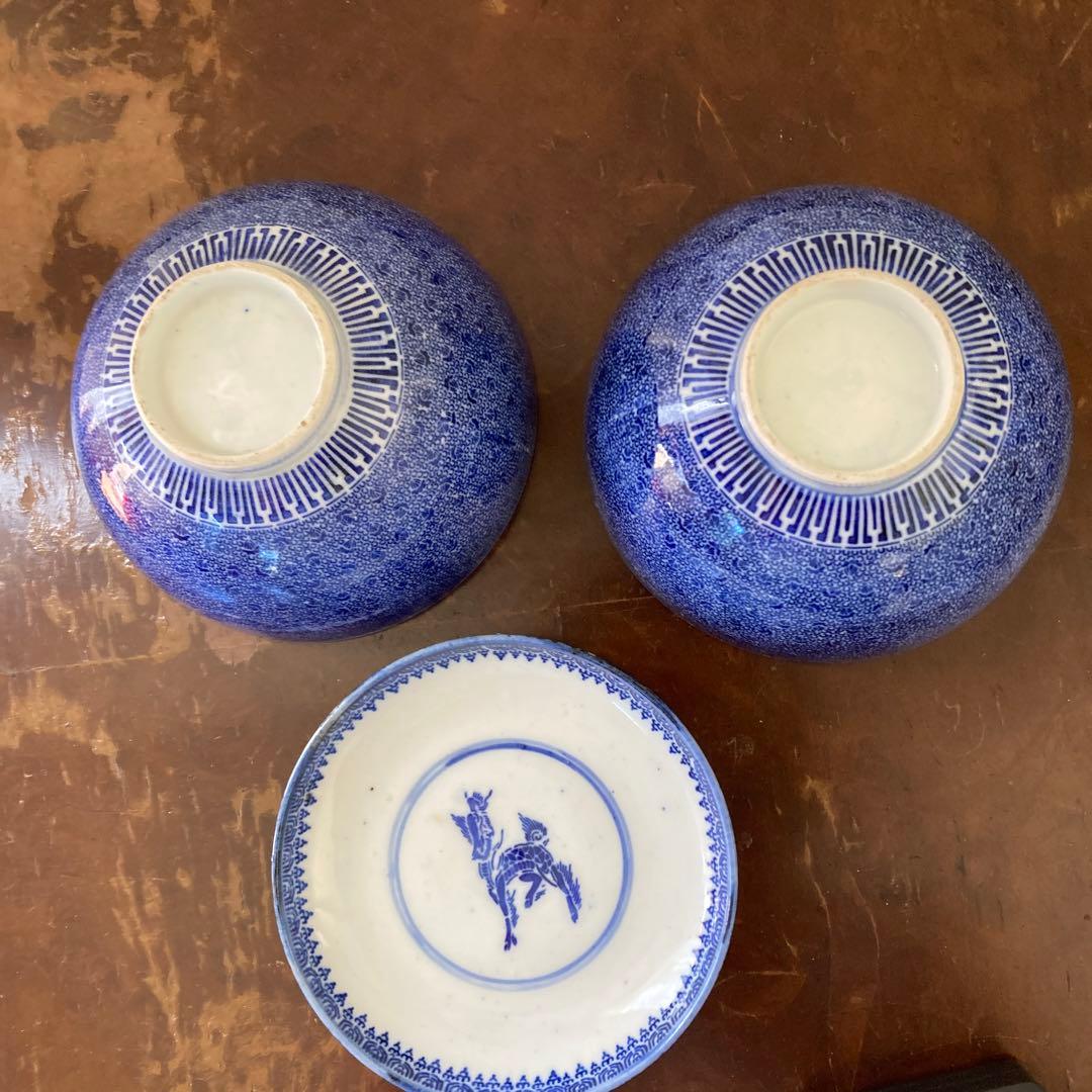 微塵唐草 二器セット 骨董 明治時代