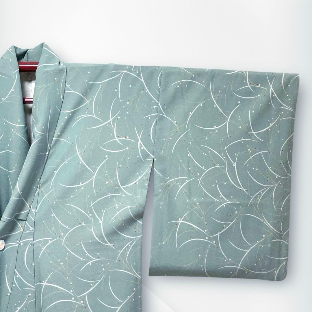 美品✨】東レシルック 洗える着物 小紋 緑みのグレー 葉と実 袷 F1