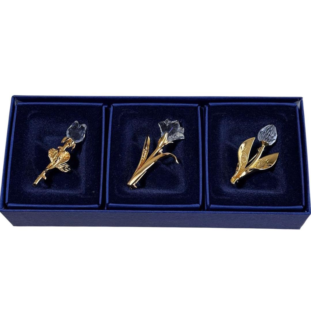 箱・証明書付】SWAROVSKI ブローチ3点セット クリスタル ゴールド