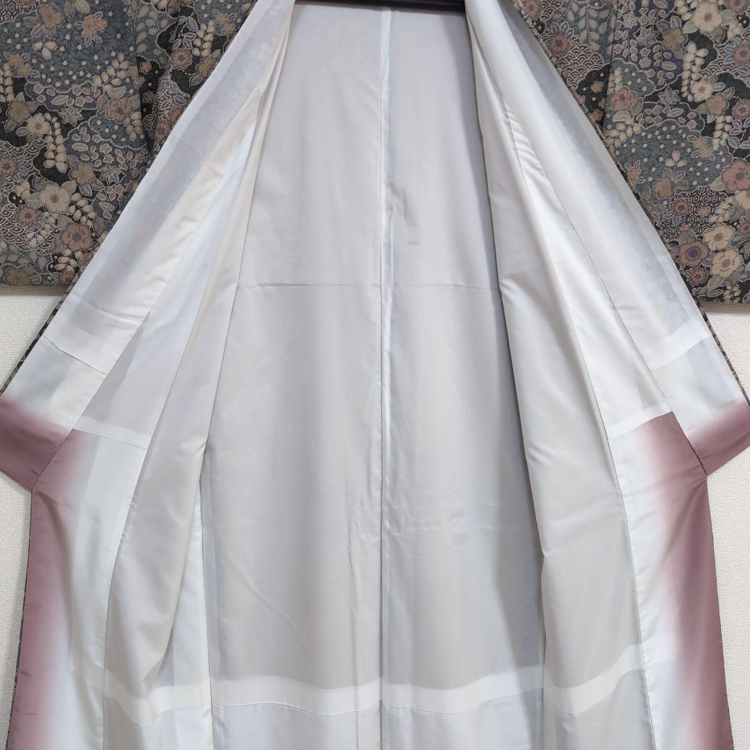 三花】美品 洗える着物 辻ヶ花 グレー 鼠 袷 リサイクル リユース