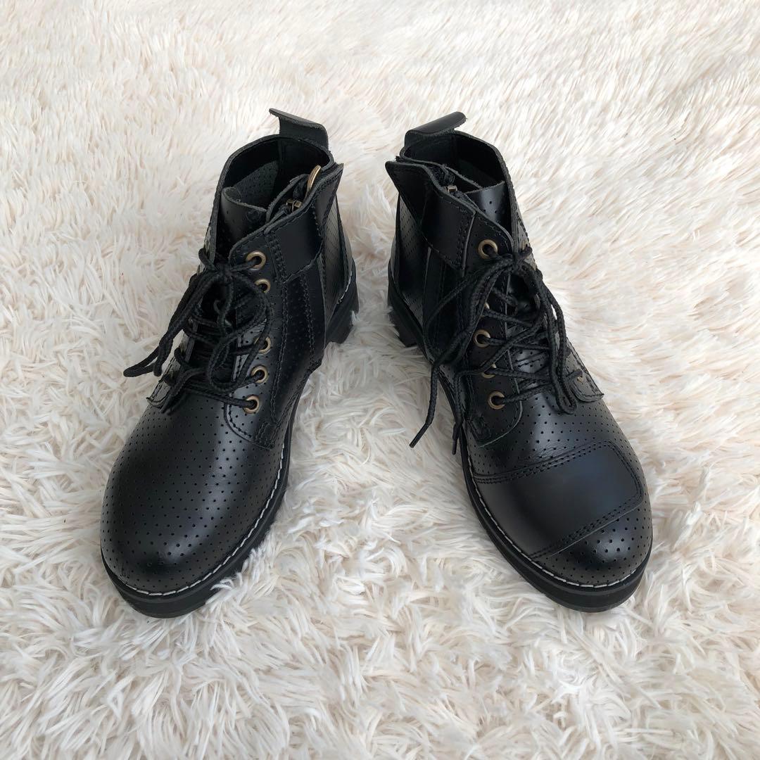 美品】WILD WINGワイルドウイングスワローパンチングレザーブーツ黒