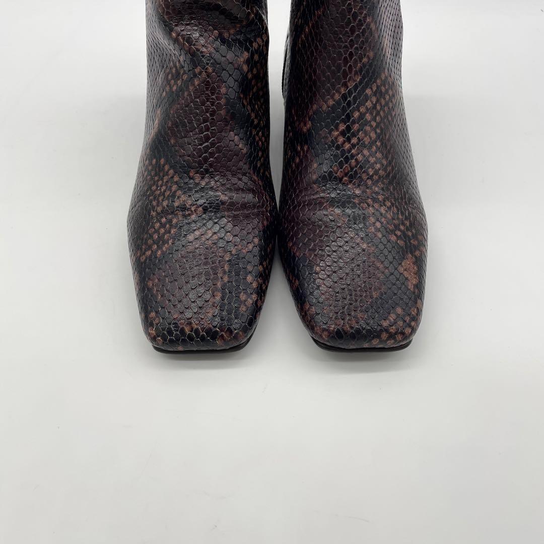 極美品】卑弥呼 ショートブーツ パイソン柄 茶 レザー 22cm サイド