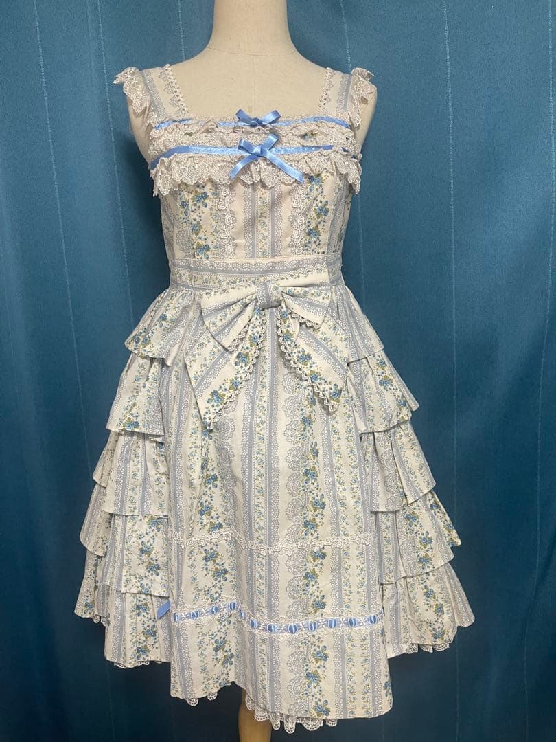 Angelic Pretty 青×白 小花柄 フラワープリント JSK Milky Swan Special JSK Set (2019) by Angelic Pretty
