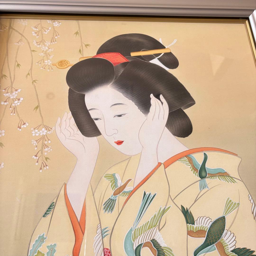 堀江浮水 (堀江豊生) 額装 美人画 真作 日本画 師/伊東深水 絵画