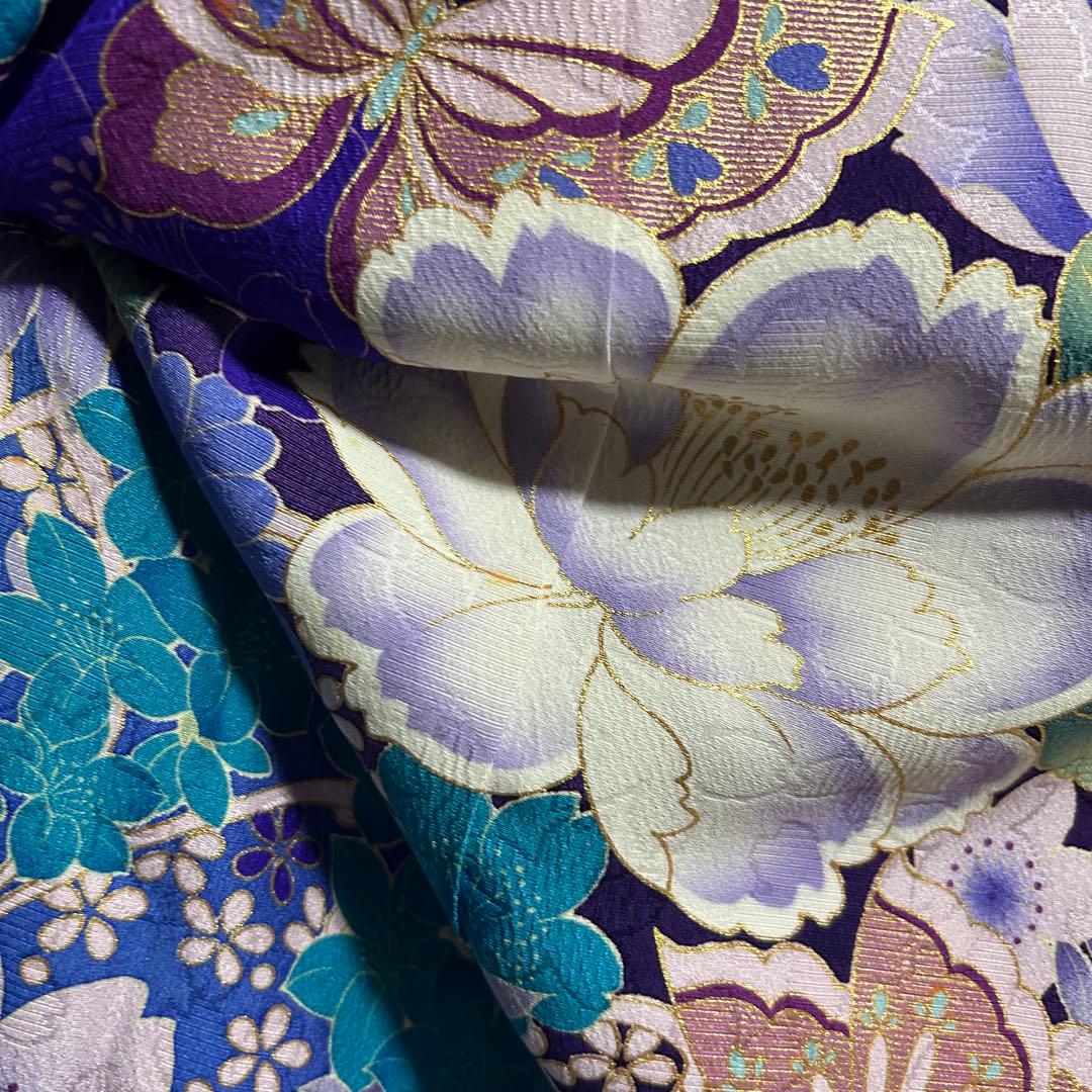 梅乃【172】正絹 振袖 セット 前撮り 成人式 撮影 青 蝶 谷崎潤一郎