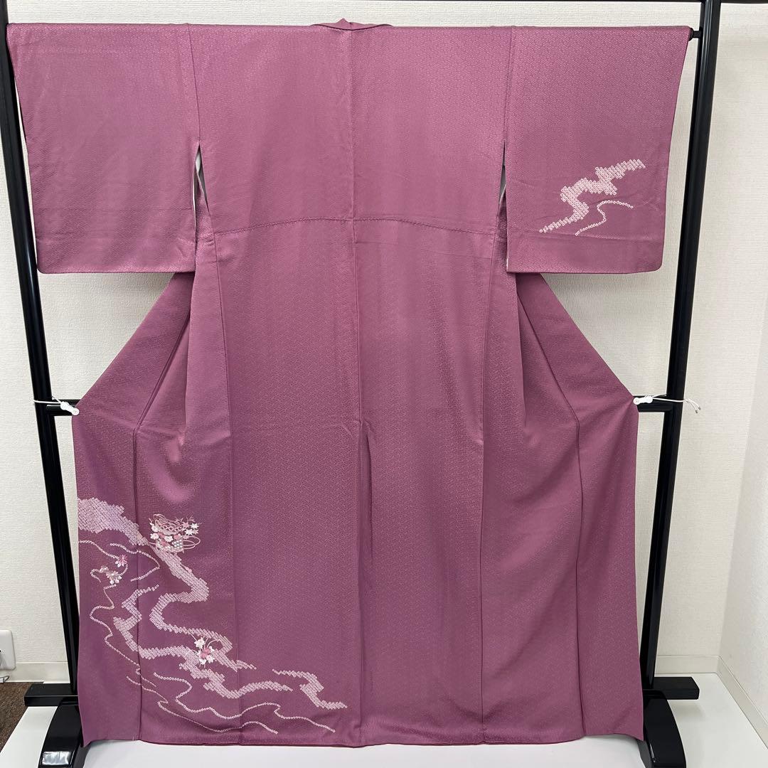 付下げ 裄66.5 美しい刺繍 絞り加工 紋なし 正絹 着物 i-4257 - メルカリ