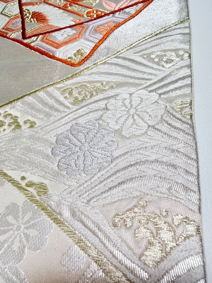 高級 袋帯 正絹 六通柄 香織袋帯 シルバー ホワイト 唐織 かるた遊び