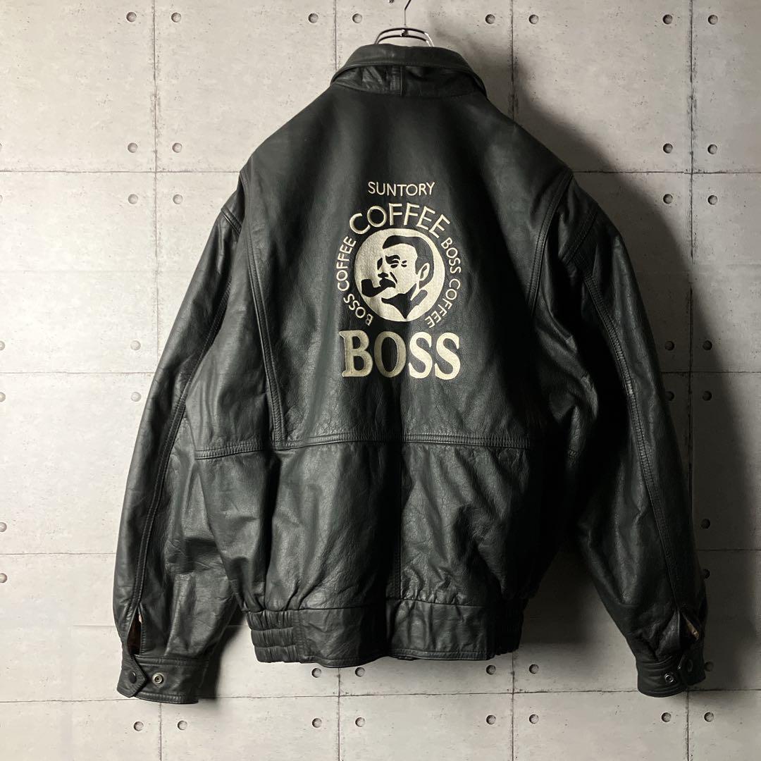 希少】サントリー BOSS☆革ジャン レザー 初代ボスジャン ビッグ刺繍