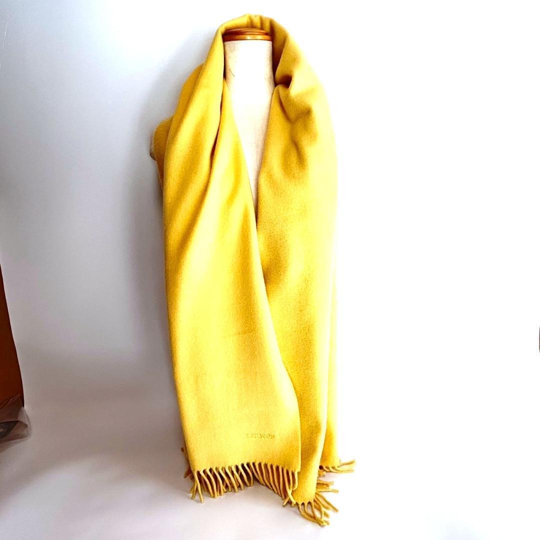 エルメス マフラー タグ有 ショール ストール ロゴ刺繍 黄金 カシミヤ
