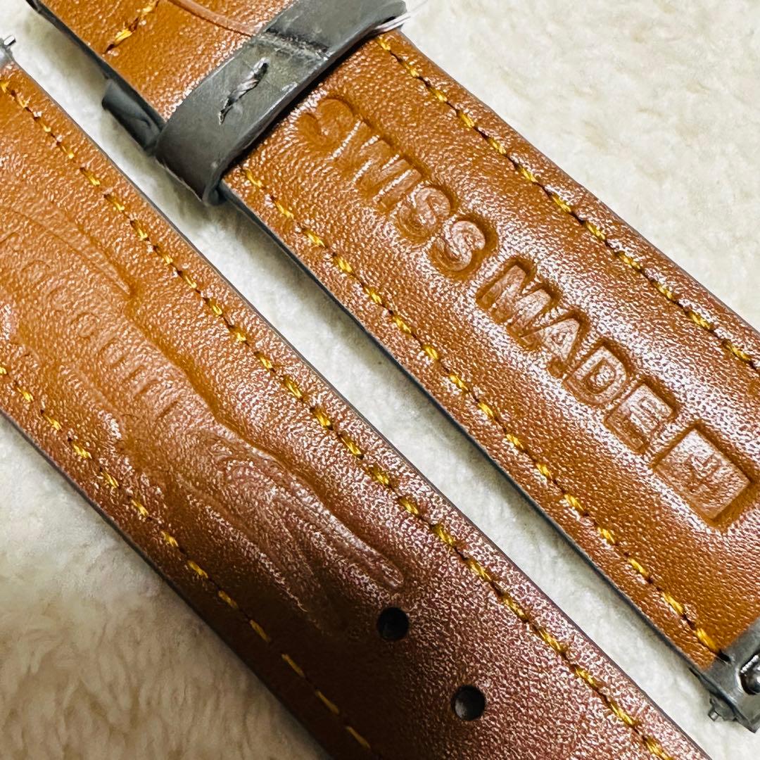 3018#20mm-18mmダークアッシュ☆スイス製☆本物クロコダイルベルト