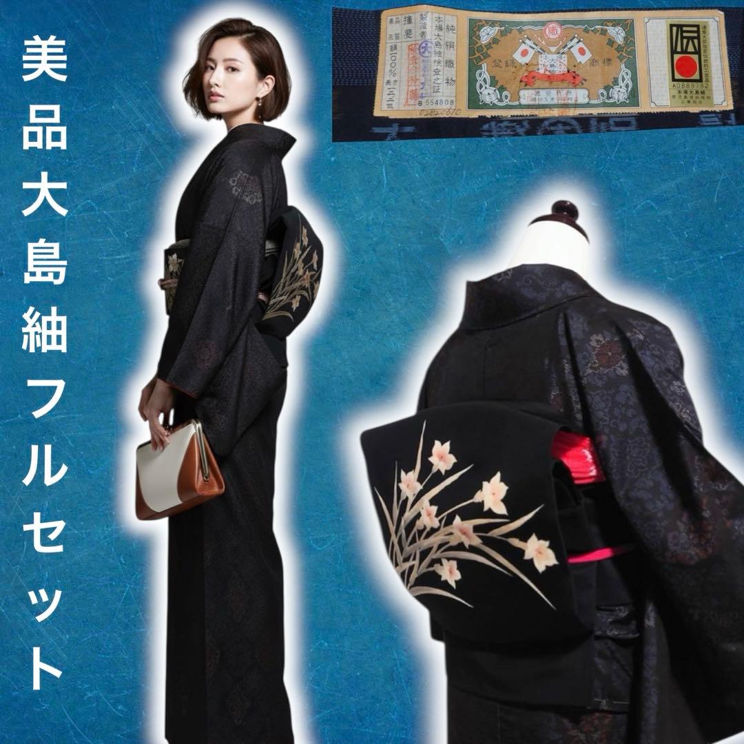未使用近い　美品　袷　証紙　大島紬　フルセット 大島強化月間！”【幻の割込絣】 特選本場大島紬 証紙付き ≪御仕立て