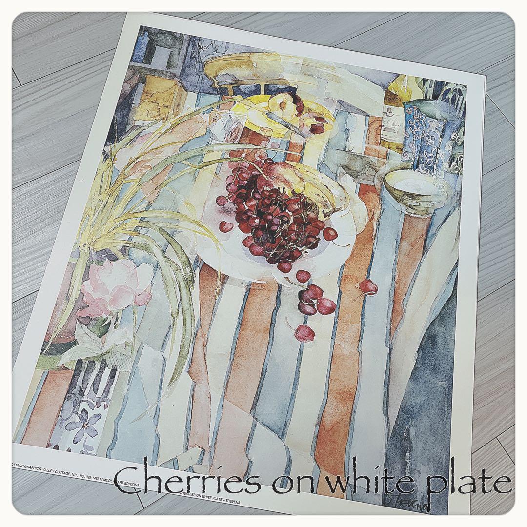 Shirley Trevena イギリス 花とフルーツ水彩画プリント 4枚セット