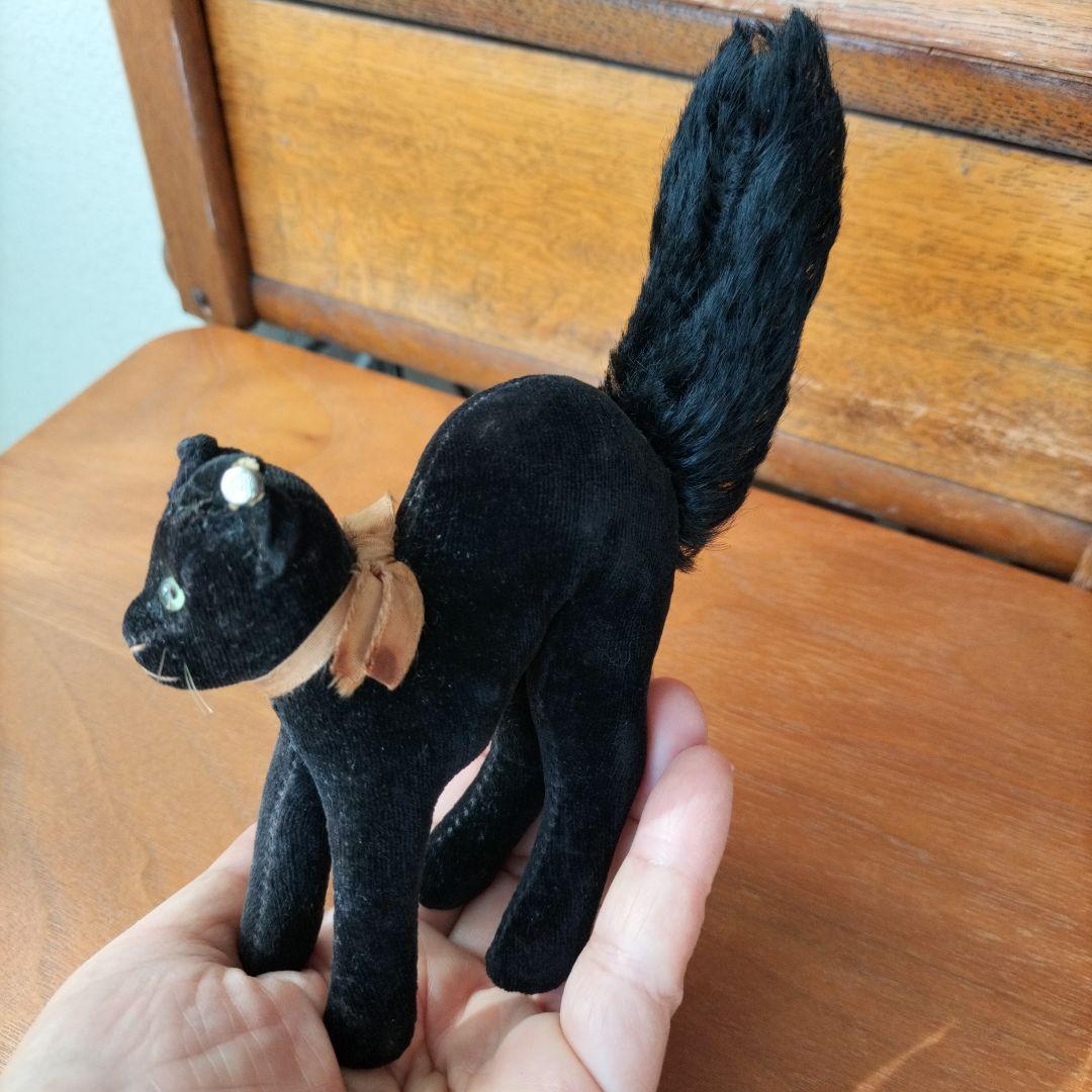 ビンテージ シュタイフ トム キャット 黒猫 別珍製 高さ10cm ③