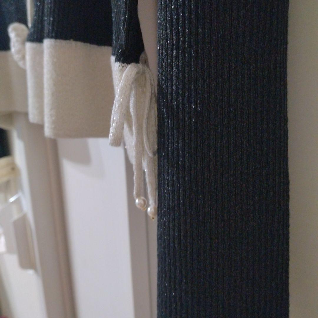 新品】スーパービューティーラメ入り配色デザイン花モチーフニット