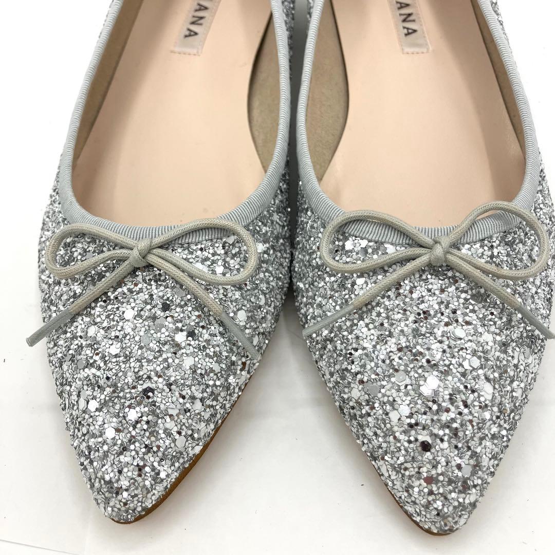 ダイアナ　フラット　パンプス　23.5cm 結婚式　グリッター　ラメ　リボン
