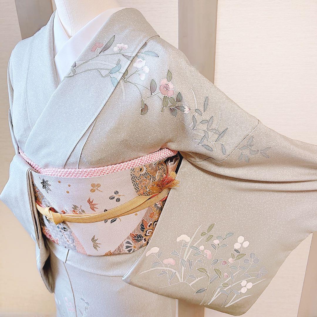 正絹 訪問着 フルセット 裄67 落款 礼装 入学式 卒業式 M 袋帯 若草 緑