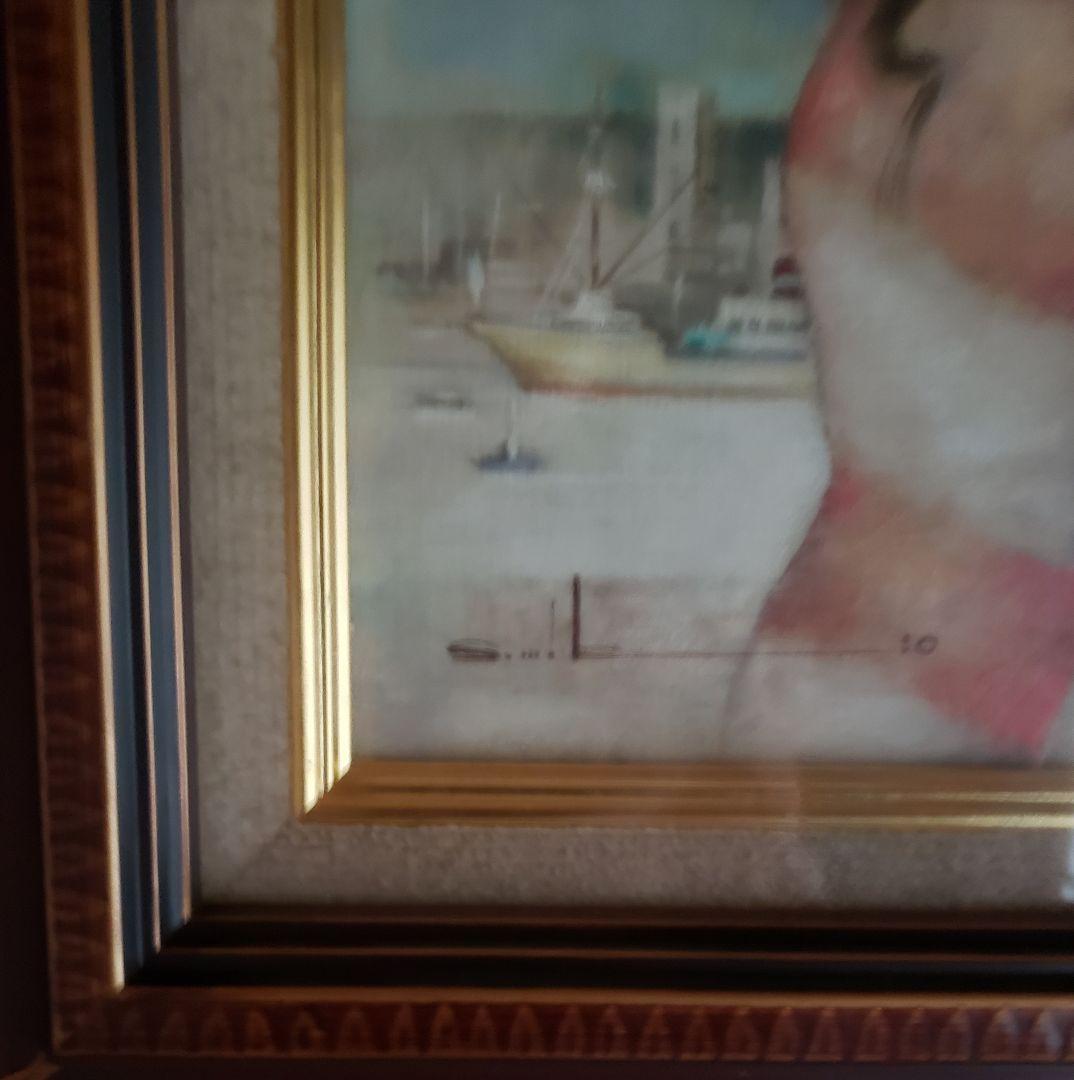 no211 洋画家 堺幹夫の油彩画 埠頭の女