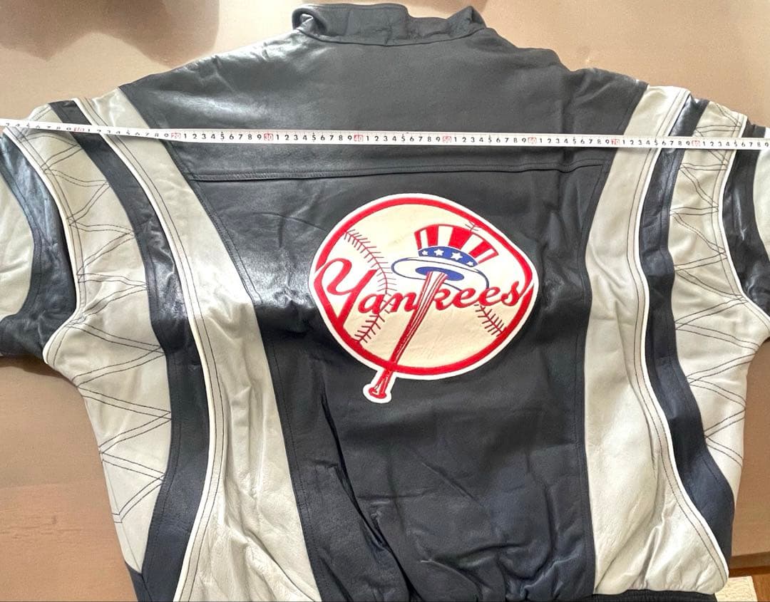 希少】ヤンキース レザー 刺繍ロゴスタジャン ネイビー/グレー STARTER