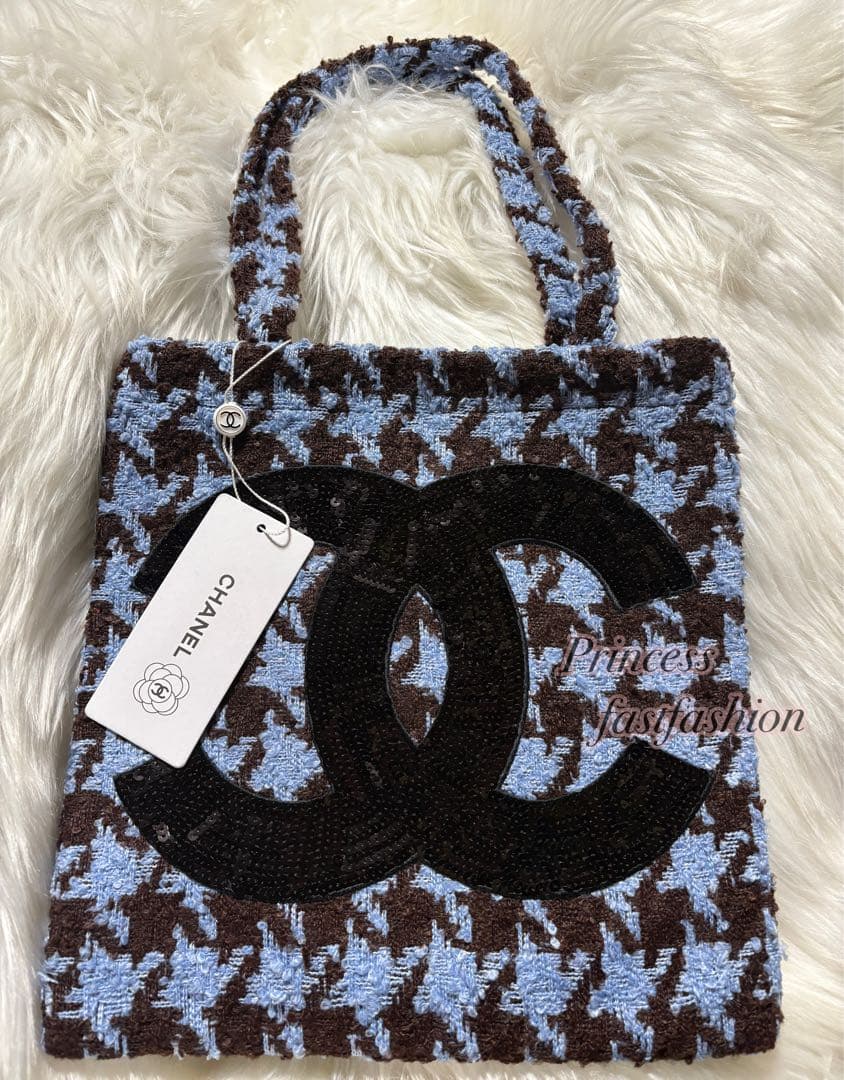 y*a様 シャネル CHANEL 千鳥 ブルー スパンコール トートバッグ／#0 Y*.様 シャネル CHANEL 千鳥 ブルー スパンコール トートバッグ ノベ