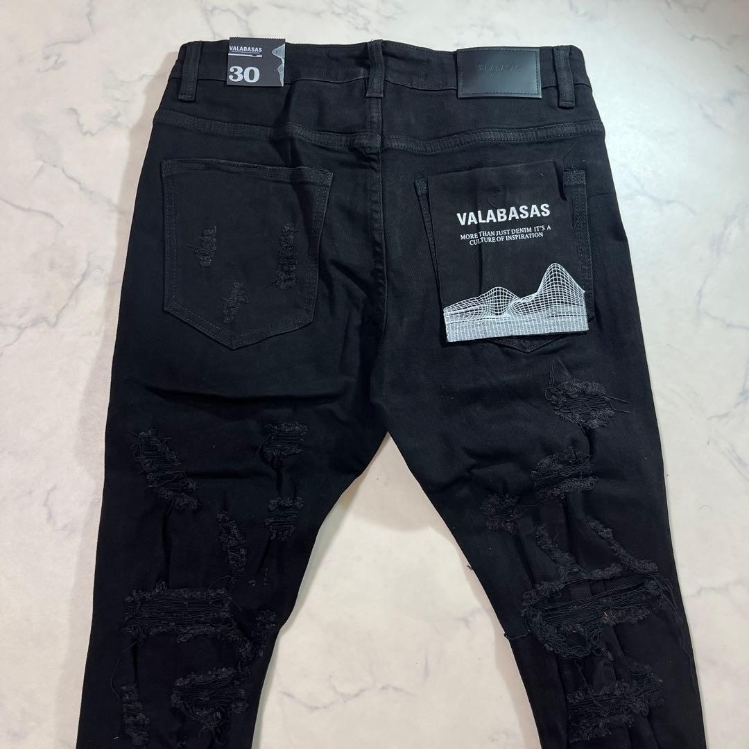 valabasas バラバサス クラッシュスキニーフレアデニム ブラック 30