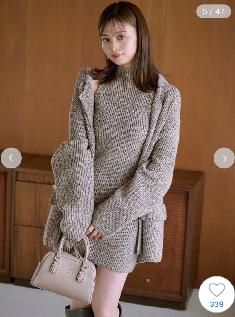 SNIDEL ミニニットワンピース ニットジャケットセット グレー 2点