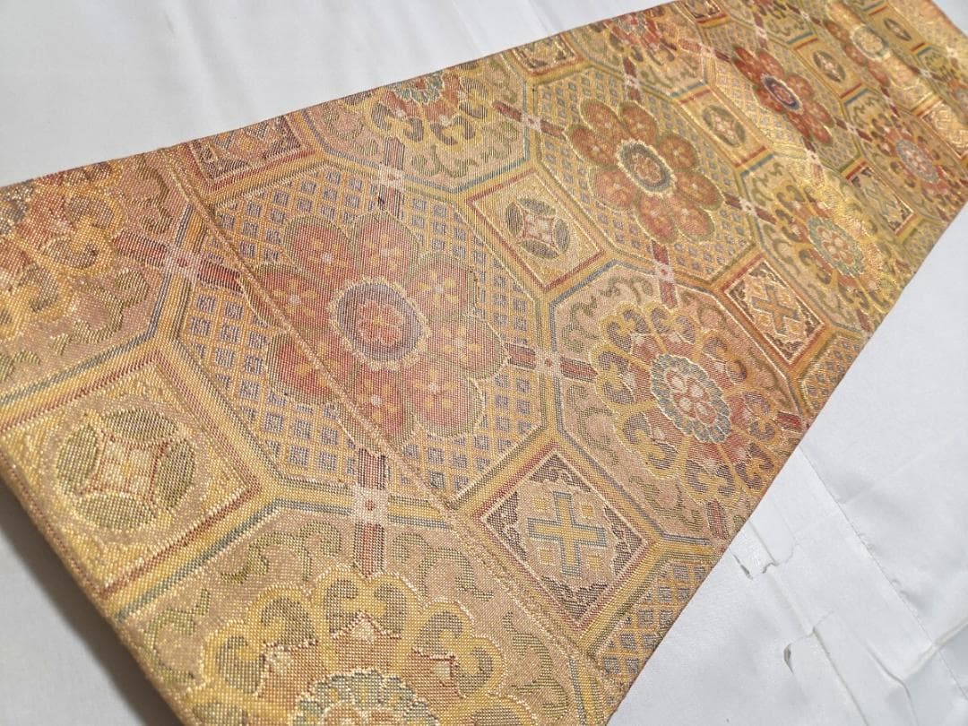 A5 正倉院文様 金糸 蜀江文 華文 六通 正絹 フォーマルな袋帯 O74