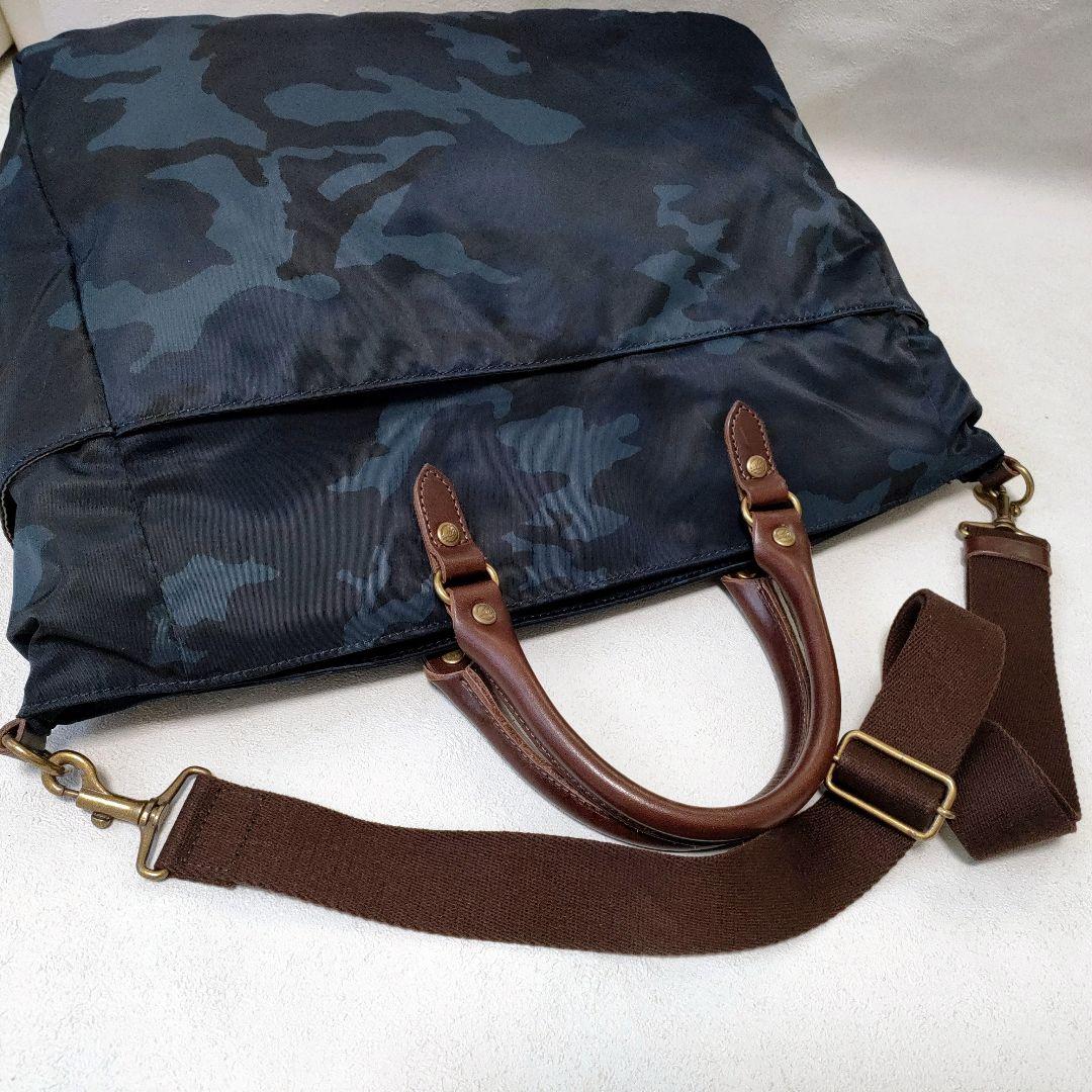 Folna 藤巻百貨店限定 2way 迷彩 ナイロン ブリーフバッグ ネイビー