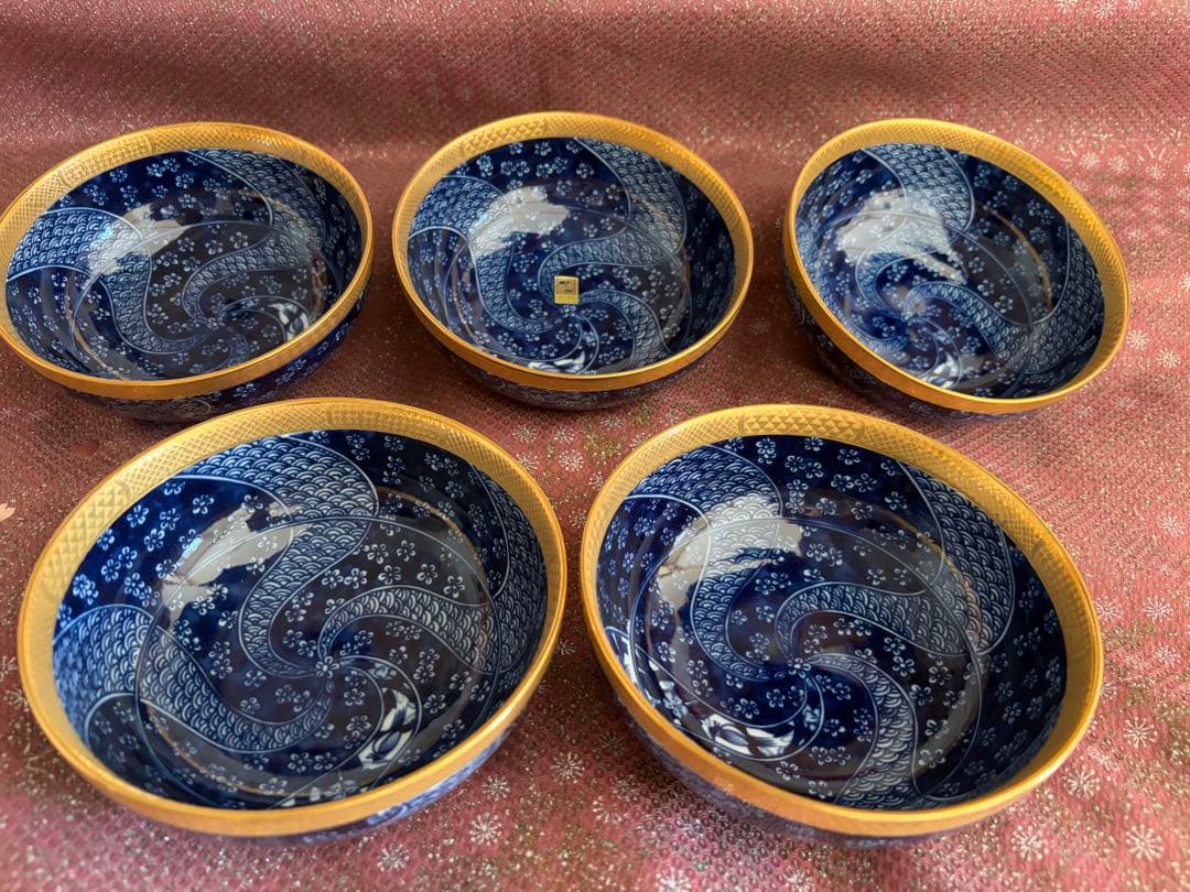 庫山窯 前畑陶器 染付金彩 金祥瑞 5客 深鉢