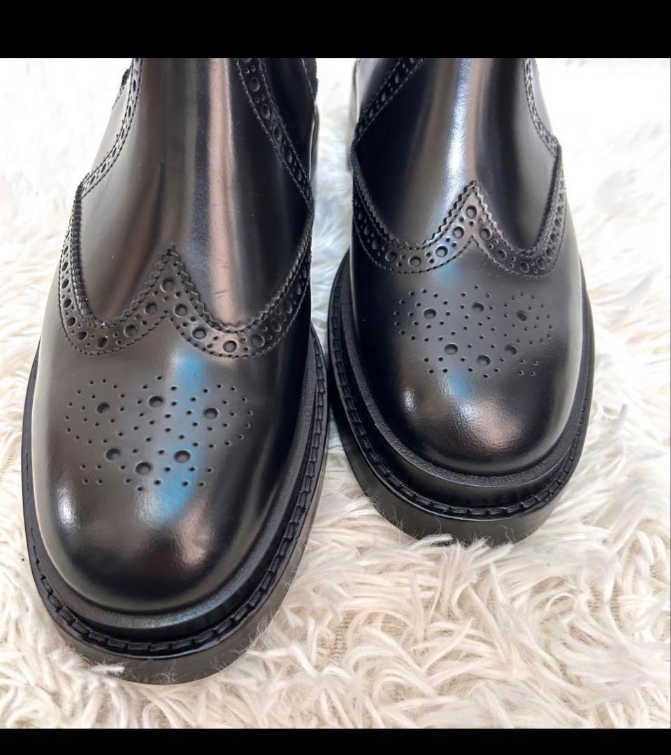 美品 HERMES サイドゴアブーツ ブラック ウィングチップ レザー 保存袋