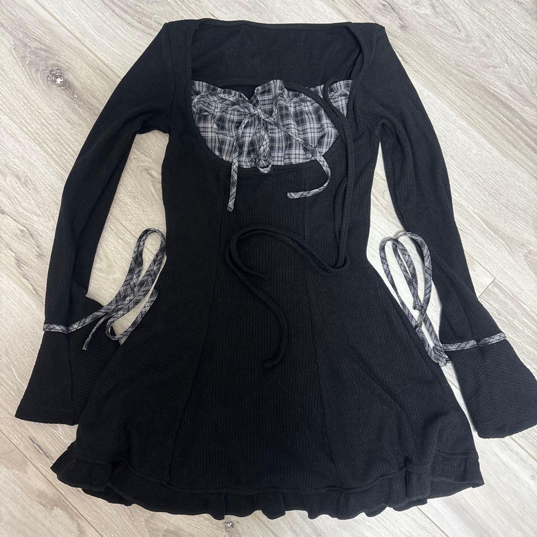 BunnyLis チェック切替リボンカットワンピ - メルカリ