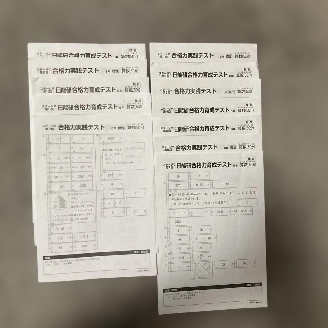 日能研6年（2025年度） 公開模試 育成テスト 夏期春期テスト 4科目