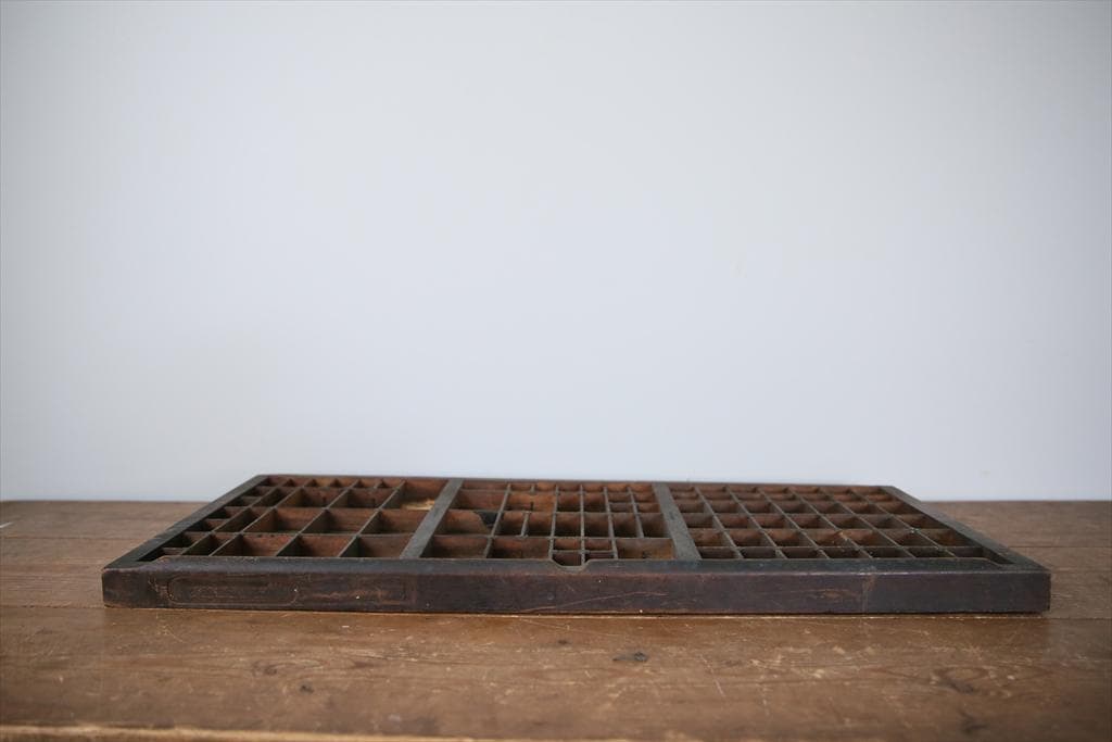 英国アンティーク木製プリンタトレイ/飾り棚/枡ケース/小物入れ(92-46