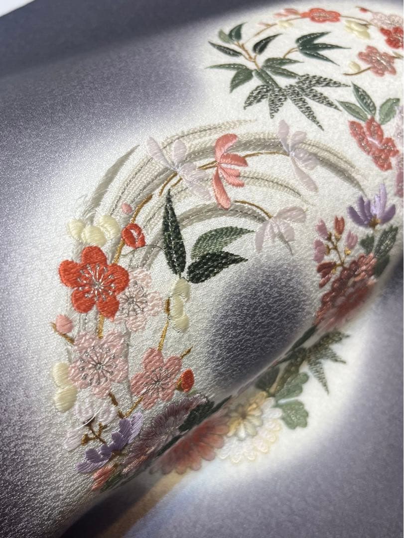 正絹 刺繍 四君子文様 開き名古屋帯