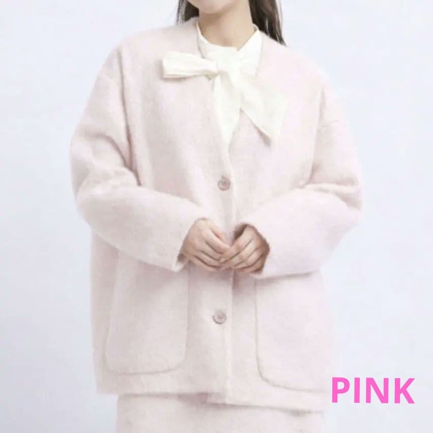 yori ウールモヘア ジャギージャケット コクーンコート ライトピンク