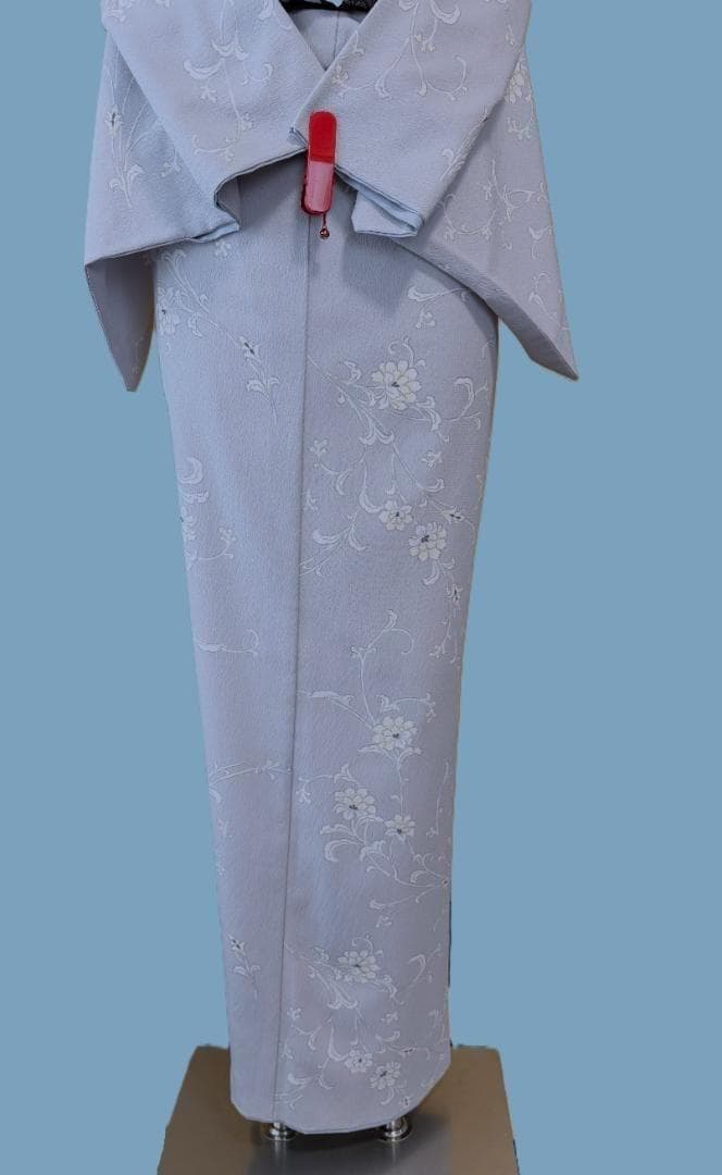 着物12 くるり 東レシルック 唐草紋様袷着物 グレー 身丈165裄丈