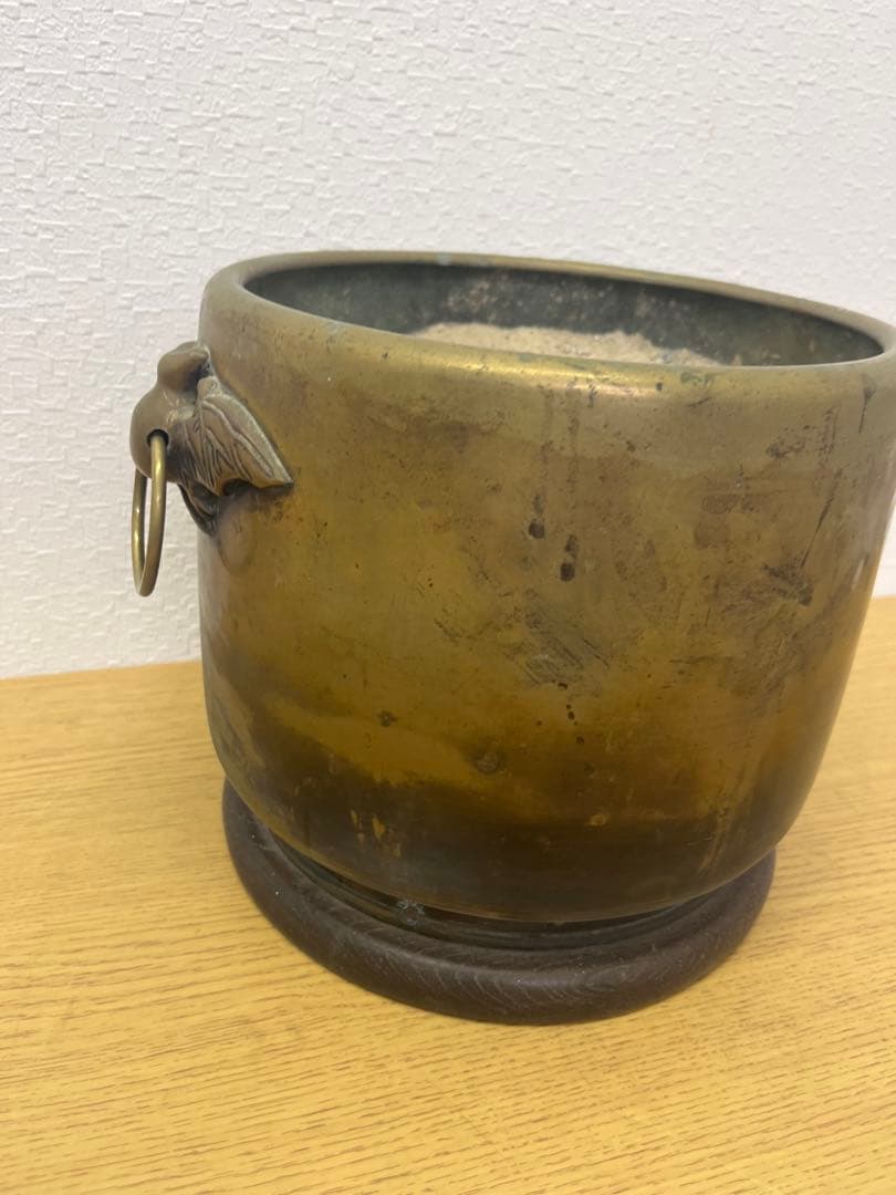 昭和レトロ】火鉢 真鍮 灰付き 鉢 アンティーク 骨董品 レア 希少
