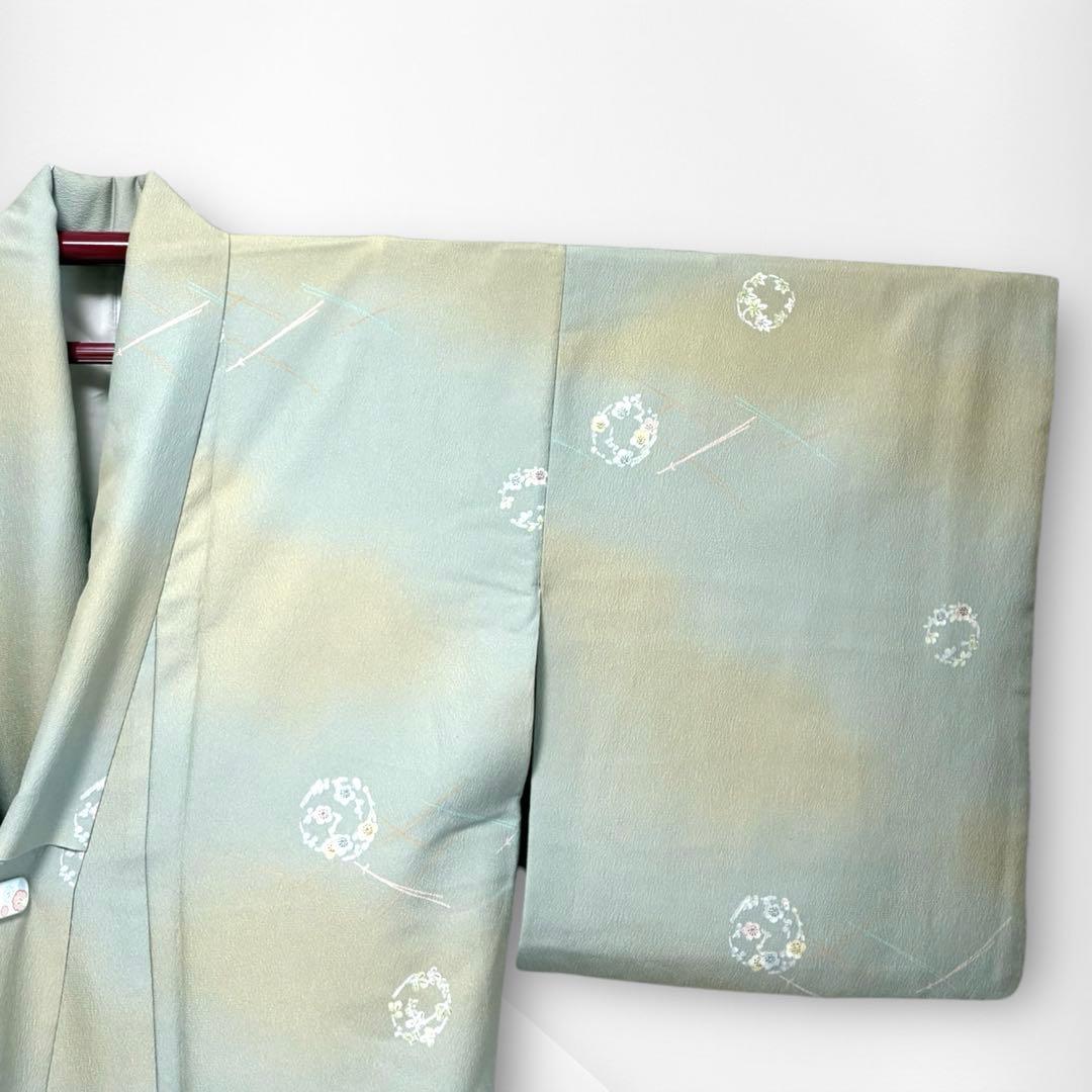 良品✨】東レシルック さんび 洗える着物 小紋 ぼかし染め 青磁鼠×砂色