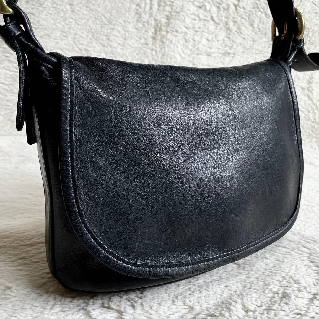 オールドコーチ COACH フラップ グラブタンレザー ショルダーバッグ 黒