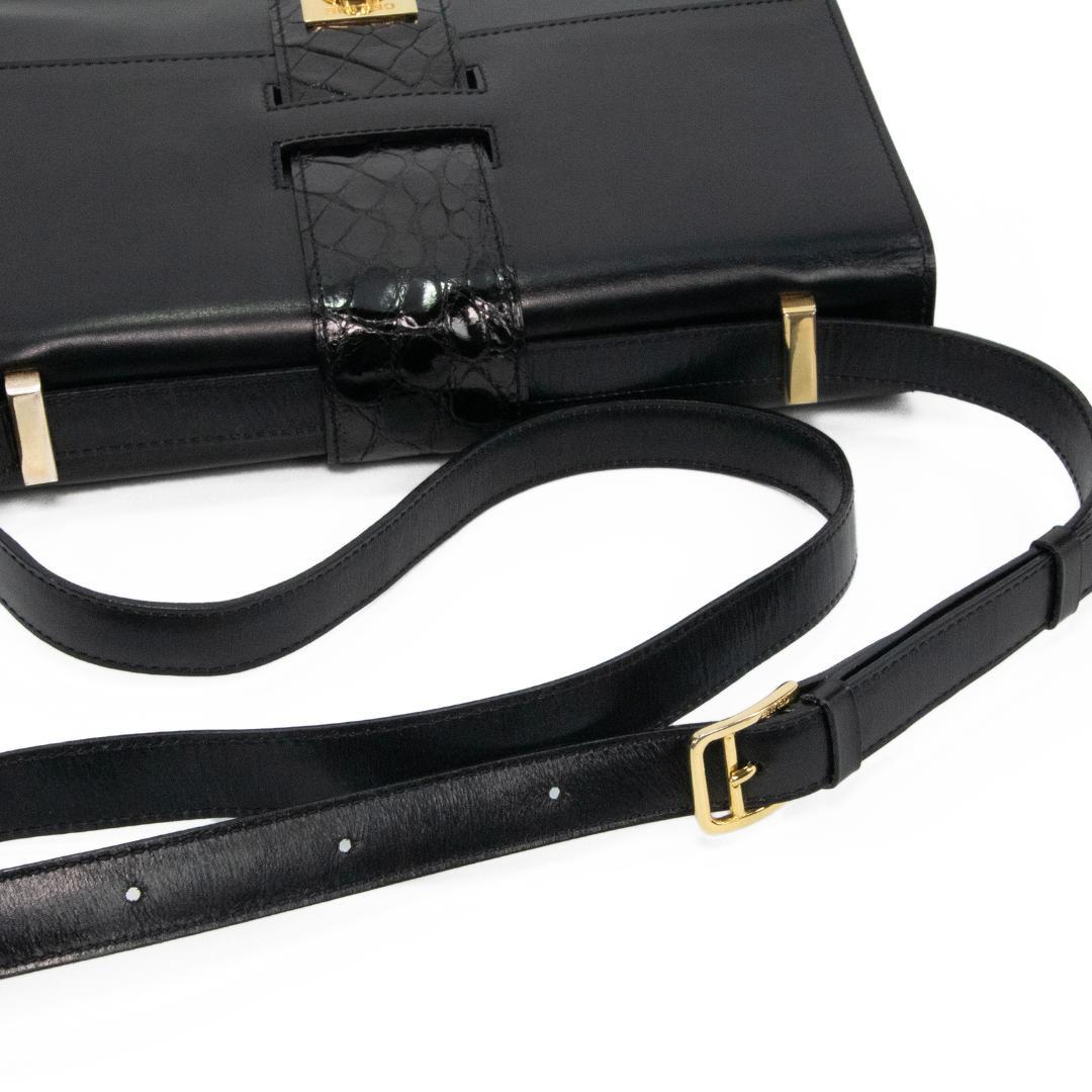 本物 セリーヌ ショルダーバッグ レディース クロコ型押し 黒 斜め掛け