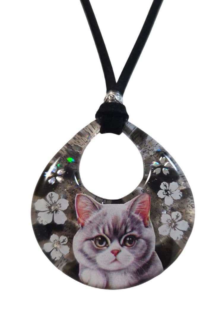 ねこさん天然石レジンネックレス✨ モリオン・スモーキークォーツ