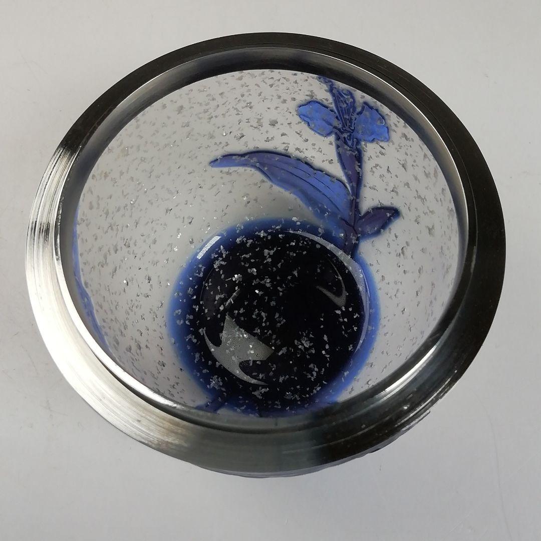 Ｗ４３　棗　『砂彫硝子　つゆ草』『茶器』『松本正雄 作』　共箱　茶道具